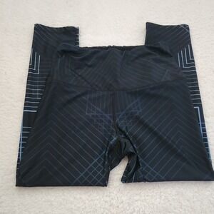 RBX Womens Black Blue Geometric Grid Chevron Activewear Leggings Small S/P